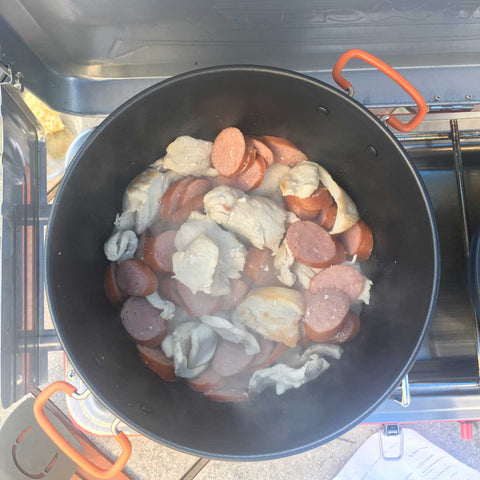 Cooking Sausage and Chicken
