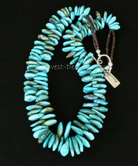 Kingman Turquoise Graduated Tab Necklace with Olive Shell Heishi and Sterling Silver