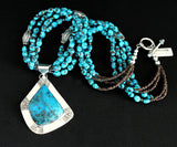 Kingman Turquoise and Sterling Silver Pendant with 3 Strands of Egyptian Turquoise and Sterling