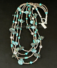 Turquoise and Horn Bead Amulet Necklace with Olive Shell Heishi and Sterling Silver