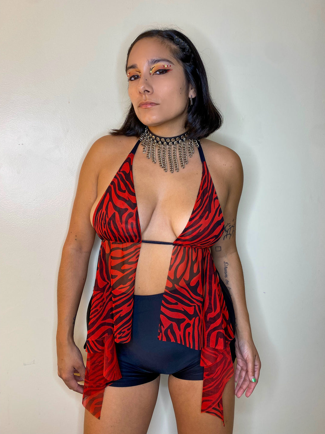 The Fairy Top in Red Zebra Mesh HALTER TOP oraingopartners   