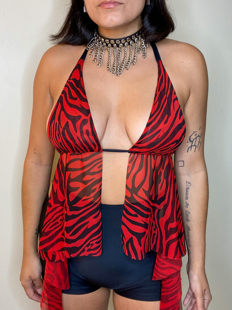 The Fairy Top in Red Zebra Mesh HALTER TOP oraingopartners   