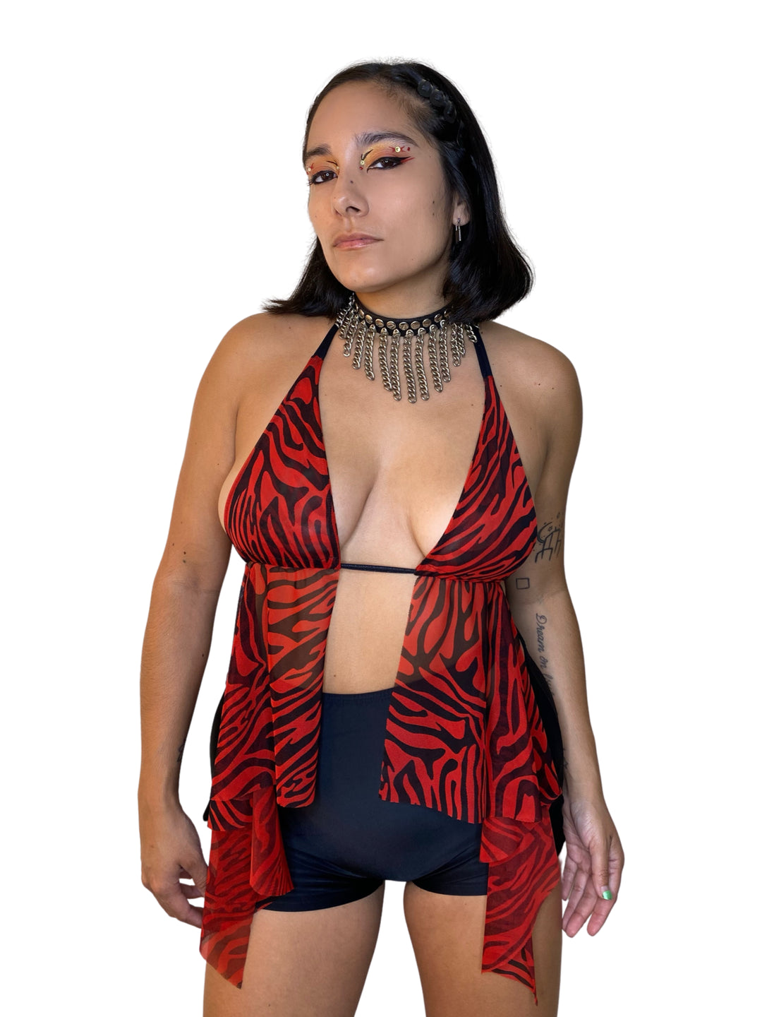 The Fairy Top in Red Zebra Mesh HALTER TOP oraingopartners   