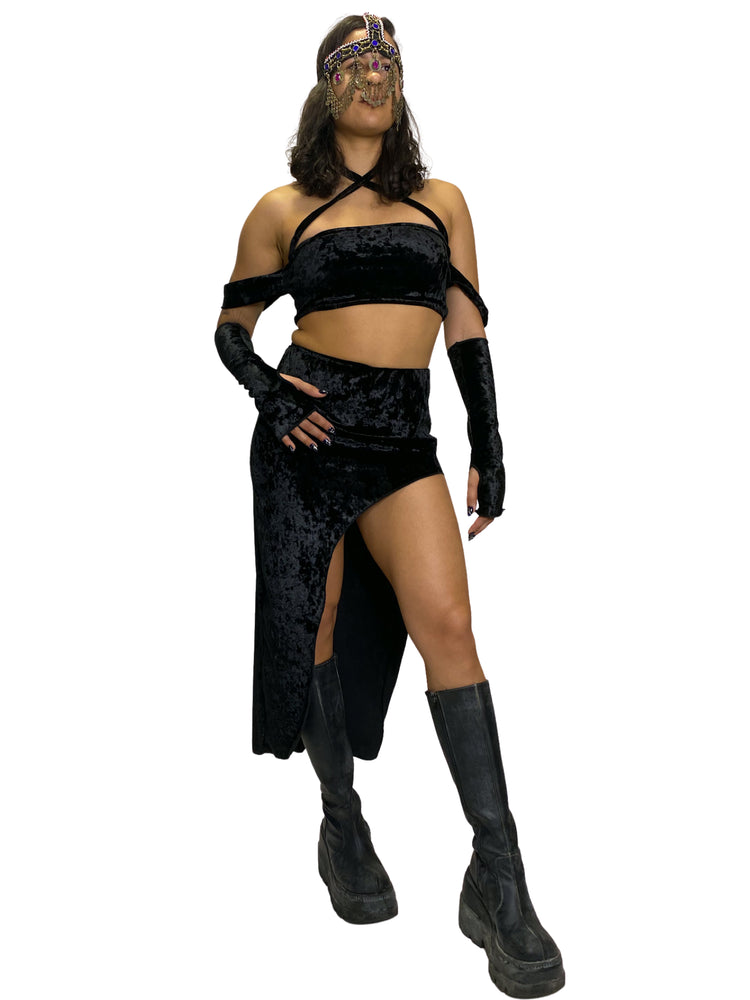 Diosa Crushed Black Velvet Top tube top oraingopartners   