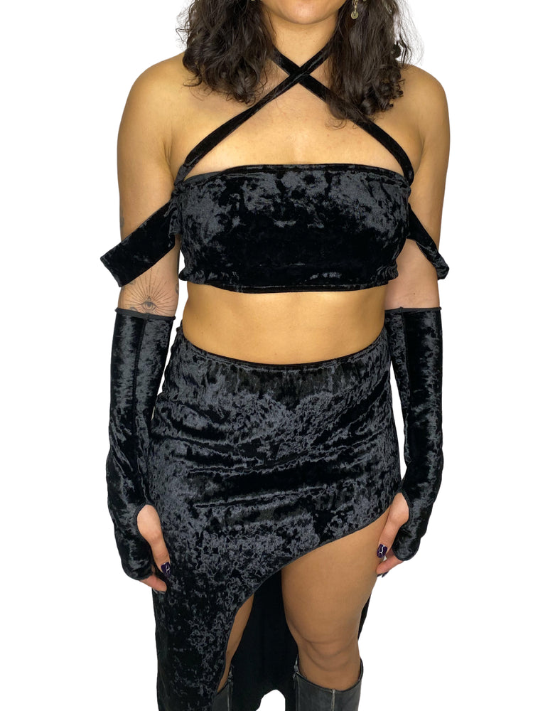 Diosa Crushed Black Velvet Top tube top oraingopartners   