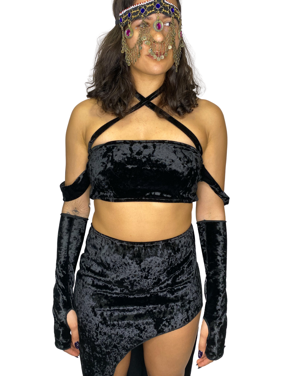 Diosa Crushed Black Velvet Top tube top oraingopartners   