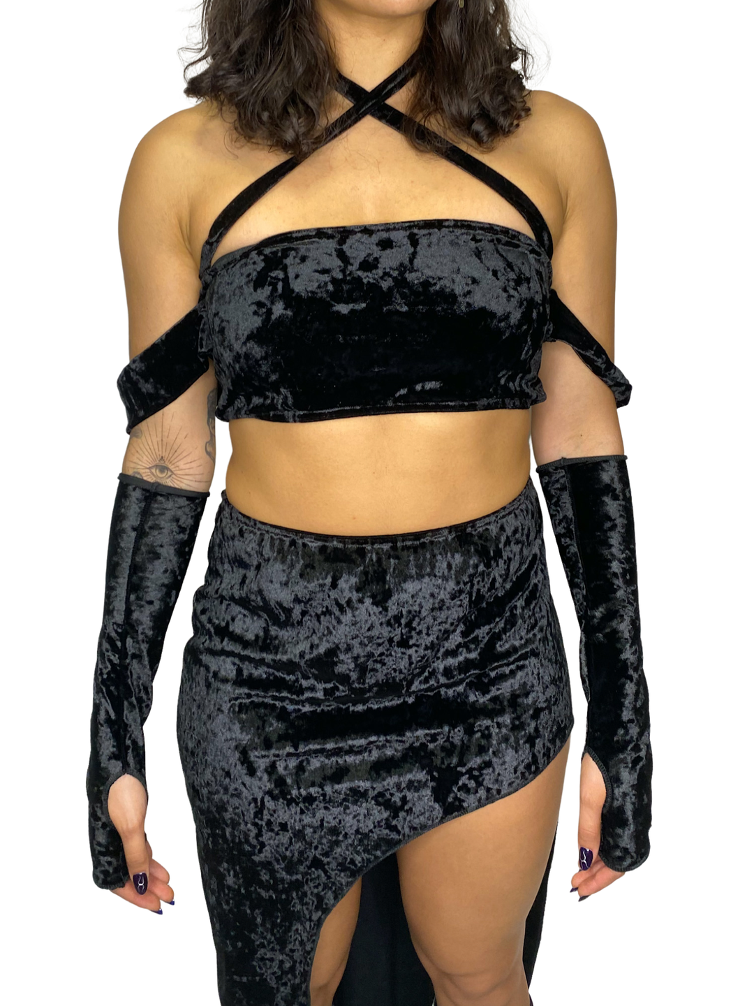 Diosa Crushed Black Velvet Top tube top oraingopartners   