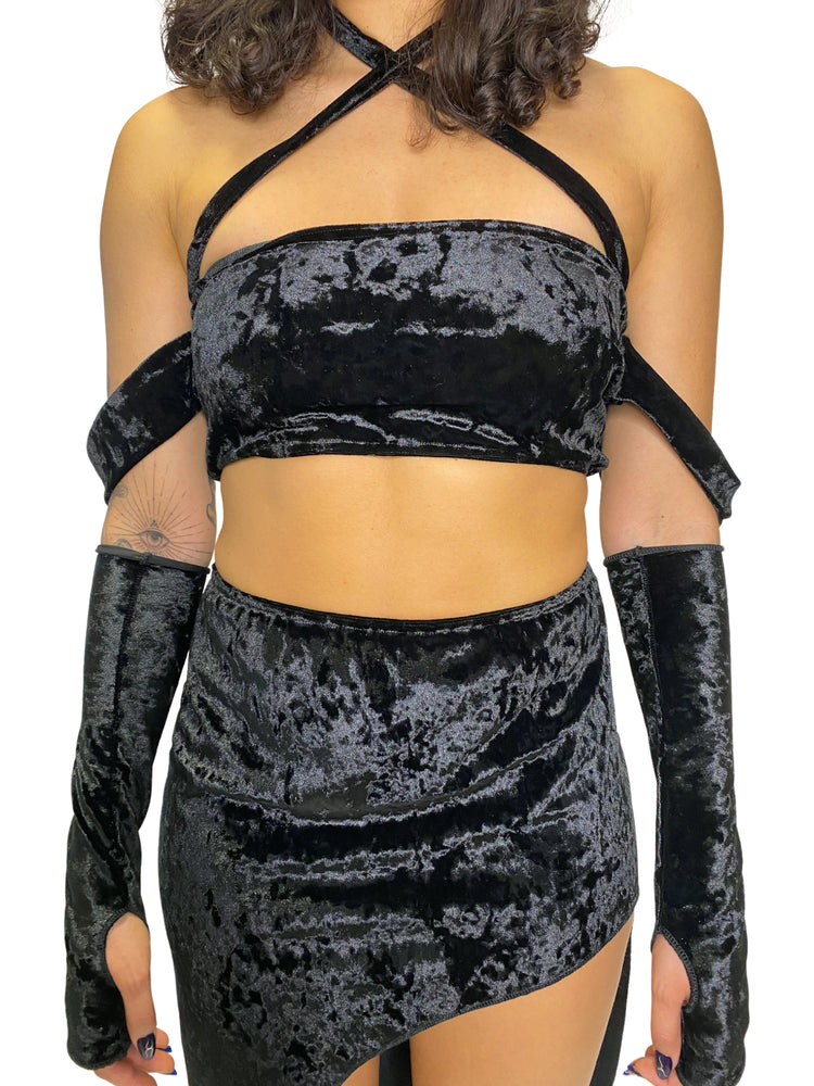 Diosa Crushed Black Velvet Top tube top oraingopartners   