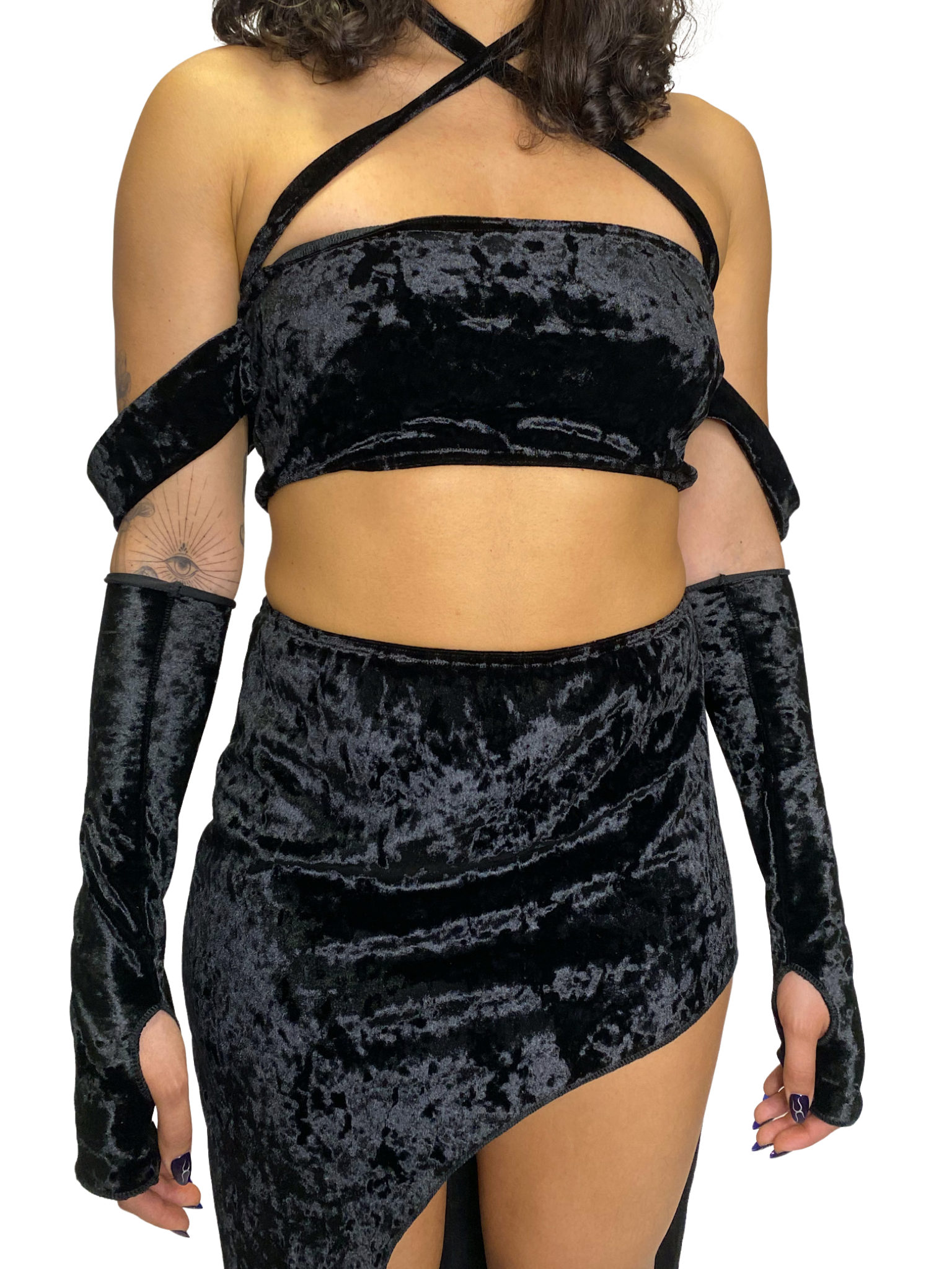 Diosa Crushed Black Velvet Top tube top oraingopartners   