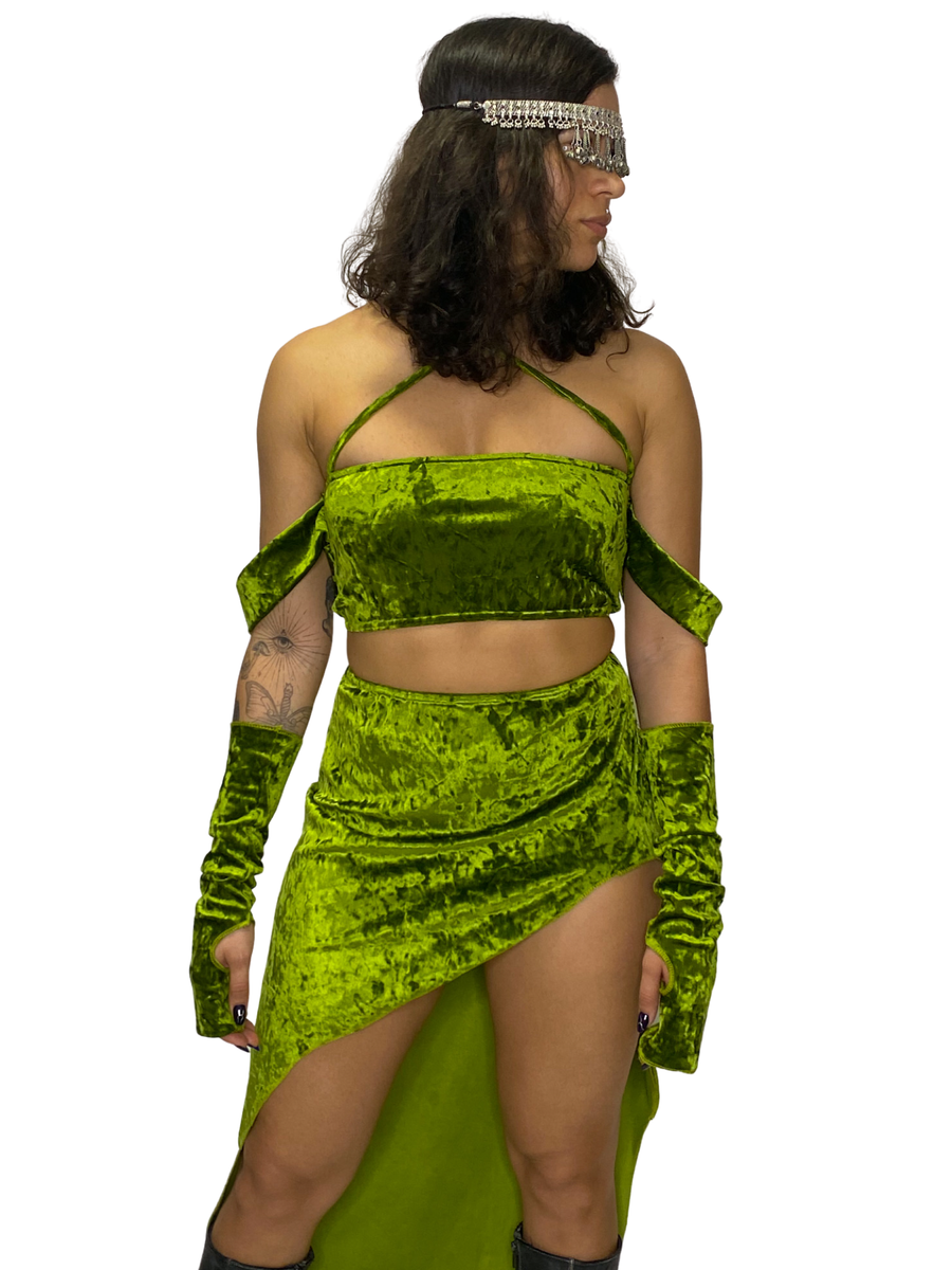 Diosa Crushed Olive Green Velvet Top | Mi Gente Clothing