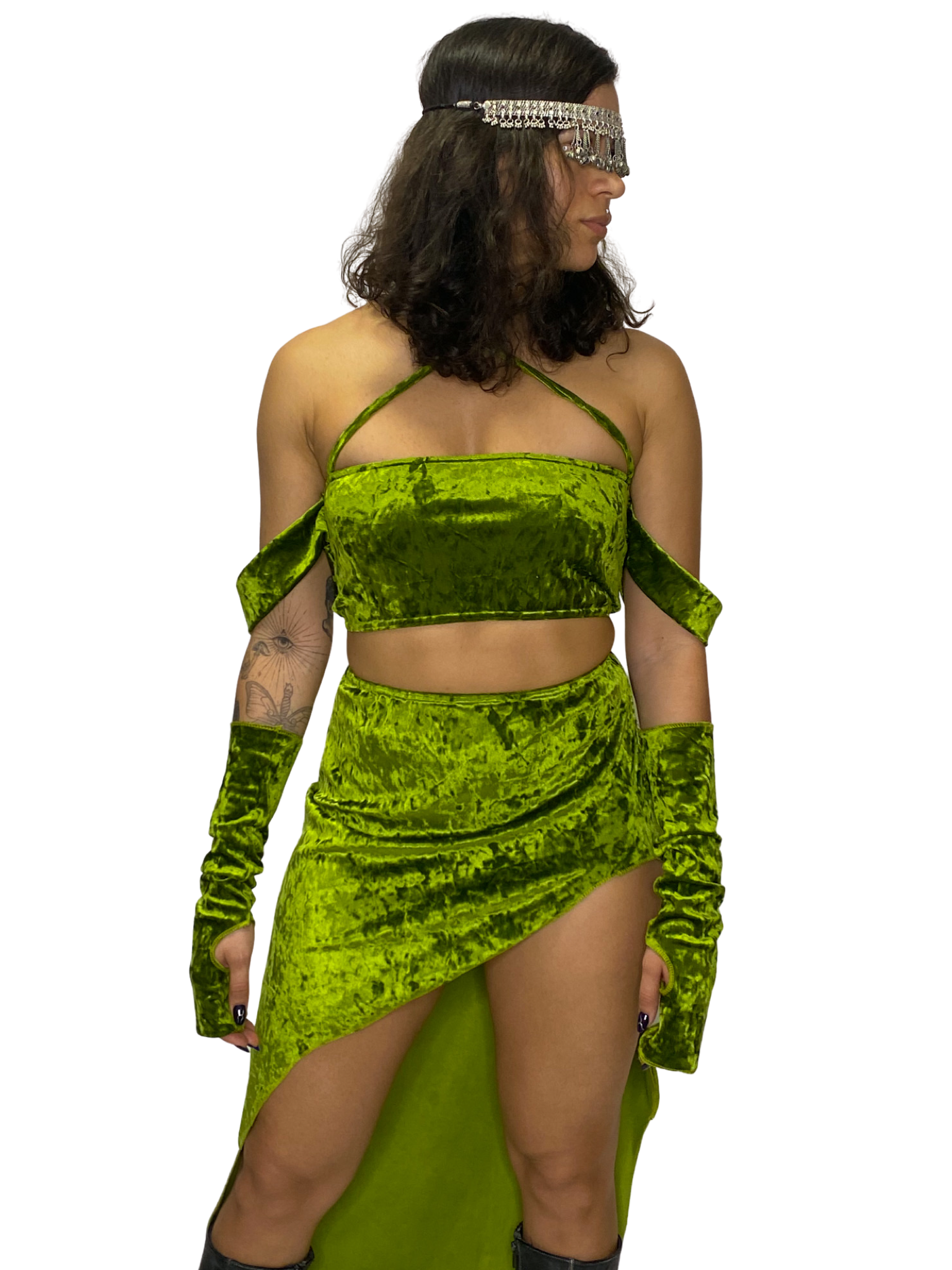 Diosa Olive Green Crushed Velvet Arm Sleeves arm sleeves oraingopartners   