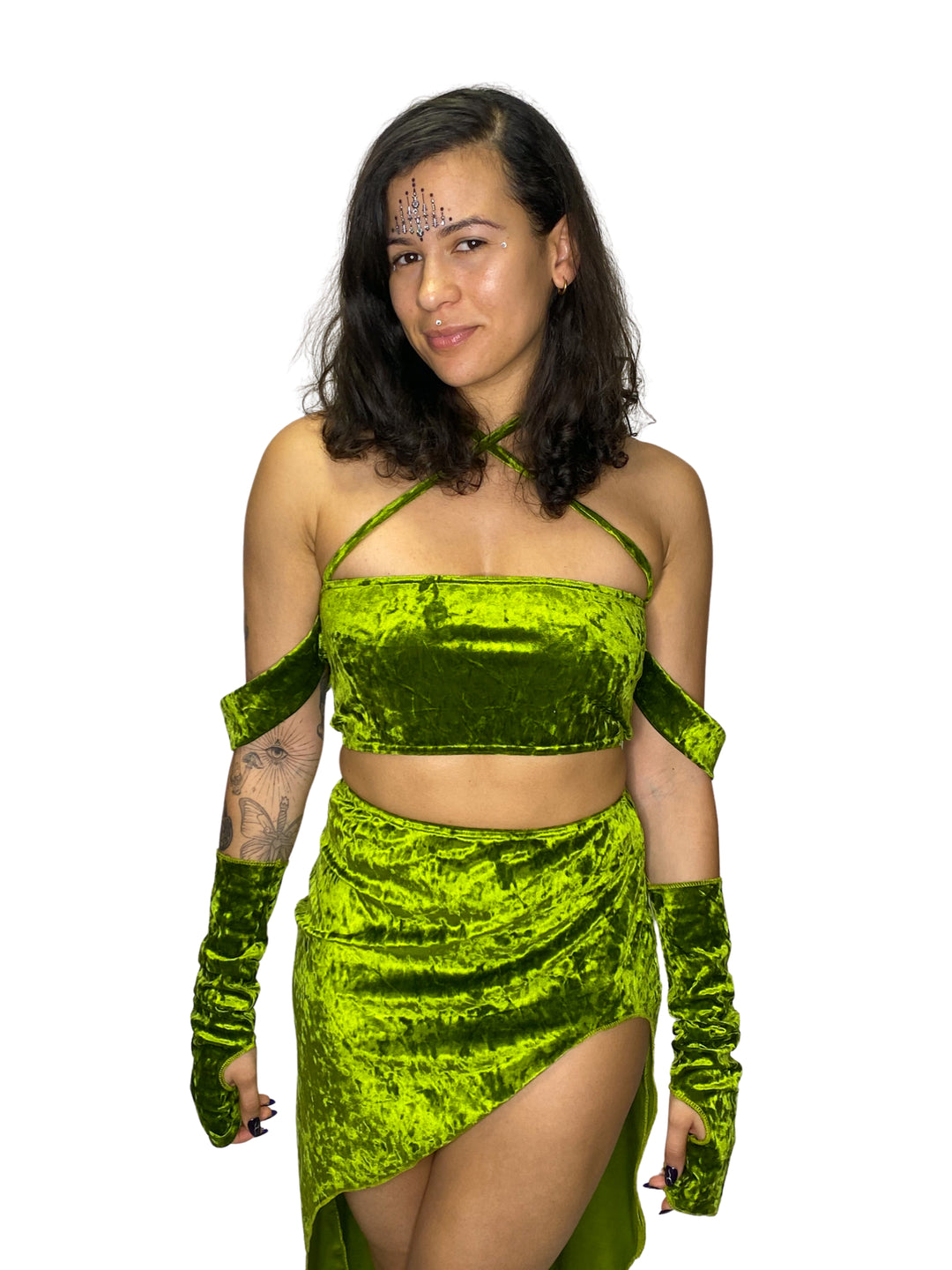 Diosa Olive Green Crushed Velvet Arm Sleeves arm sleeves oraingopartners   