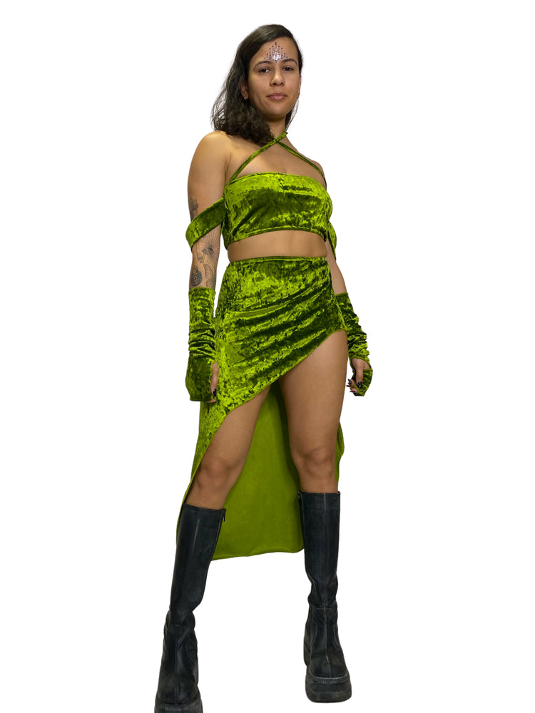 Diosa Olive Green Crushed Velvet Arm Sleeves arm sleeves oraingopartners   