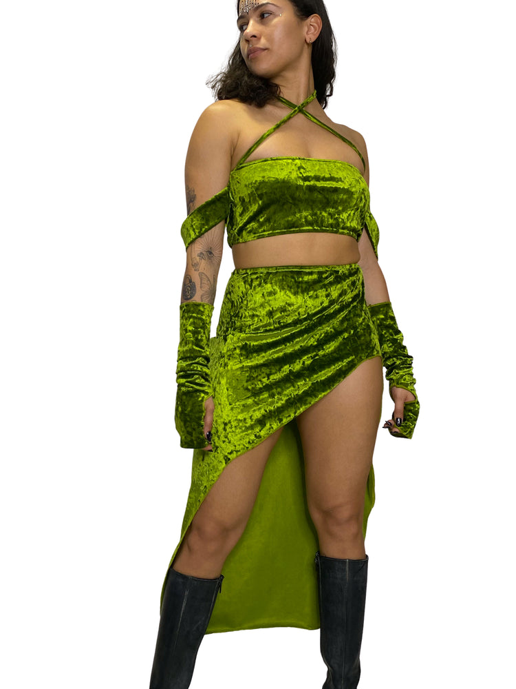 Diosa Olive Green Crushed Velvet Arm Sleeves arm sleeves oraingopartners   