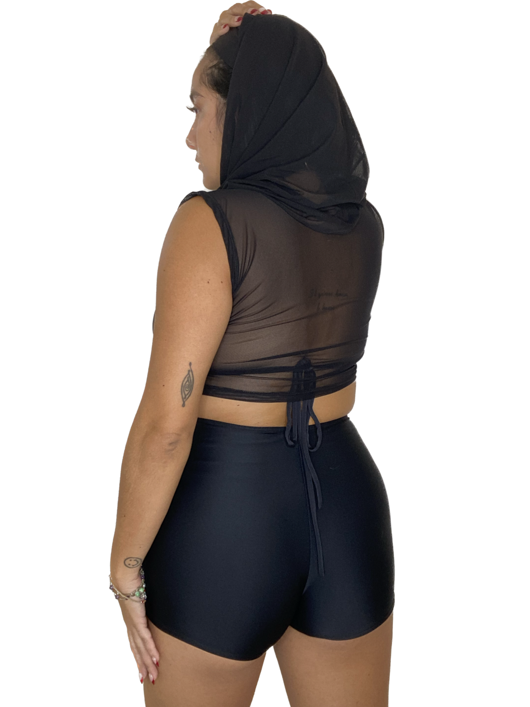 Black Mesh Hooded Crop  oraingopartners   