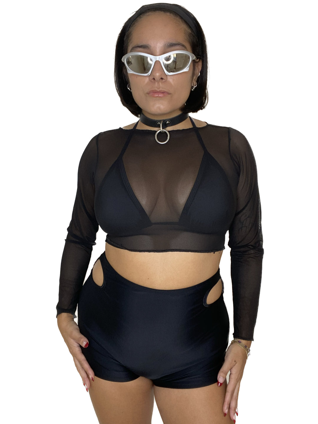 Black Mesh Long Sleeve Crop long sleeve crop top oraingopartners   