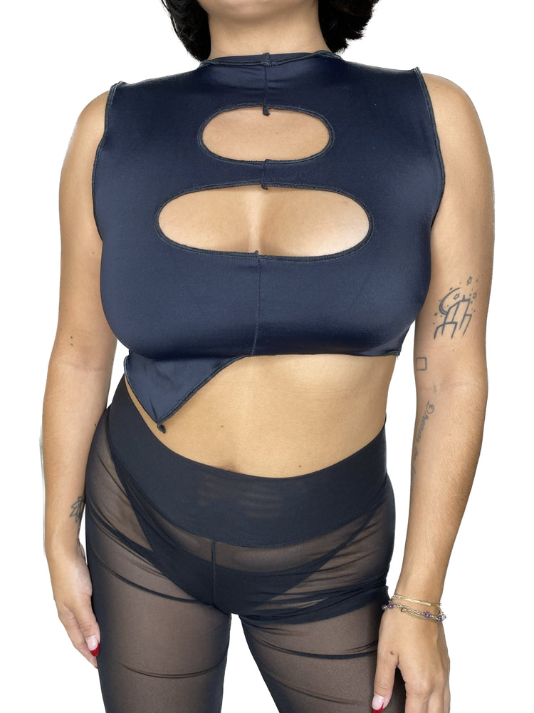 Black Nonsense Cut Out Crop Top CROP TOP oraingopartners   