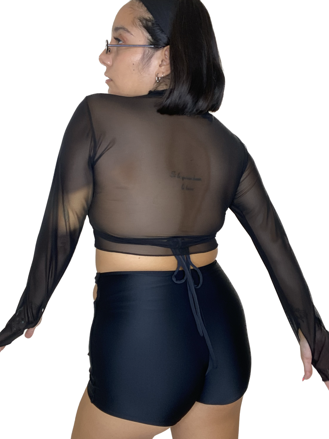 Black Mesh Long Sleeve Cut Out Crop Top long sleeve crop top oraingopartners   