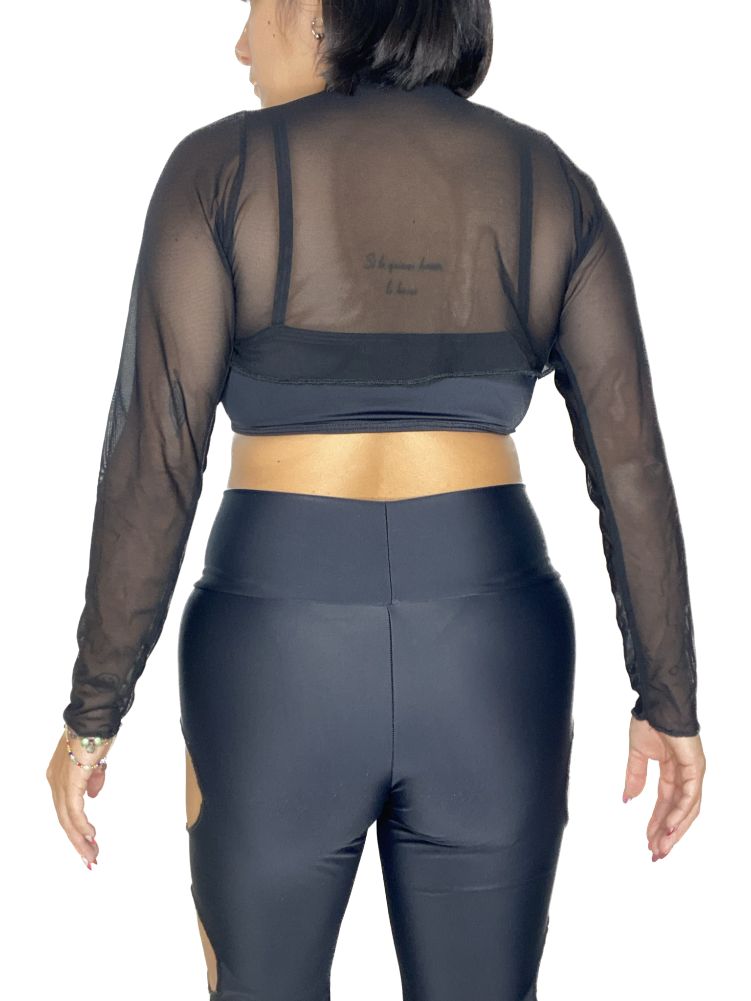 Black Mesh Long Sleeve Shrug long sleeve crop top oraingopartners   