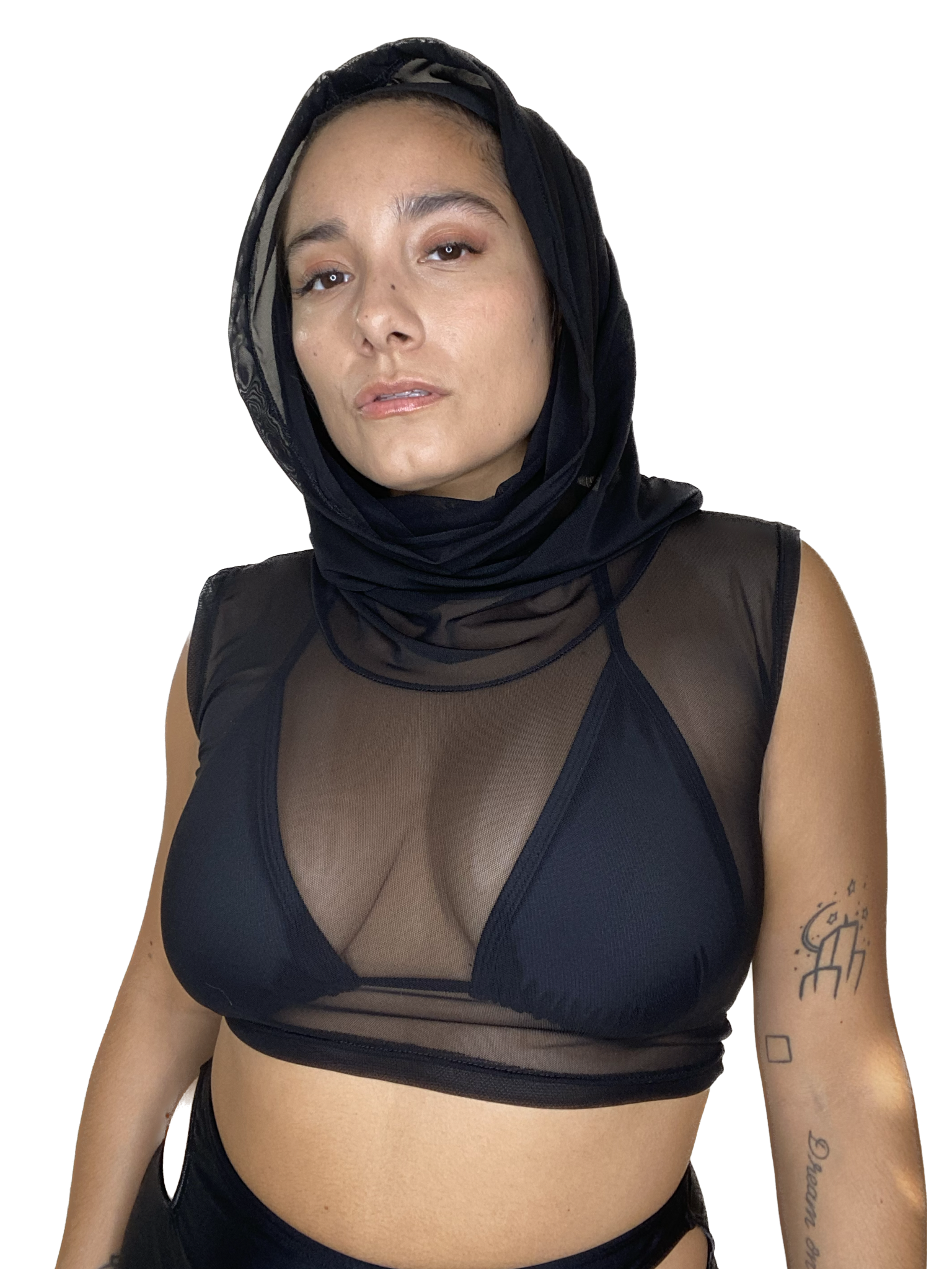 Black Mesh Hooded Crop  oraingopartners   