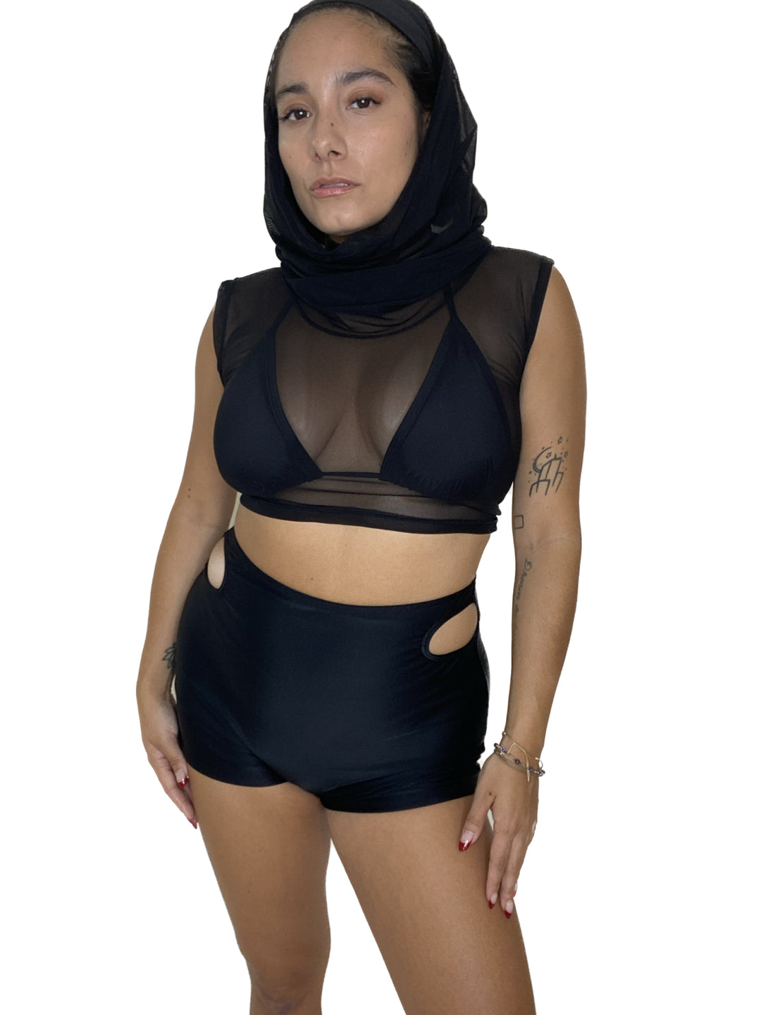 Black Mesh Hooded Crop  oraingopartners   