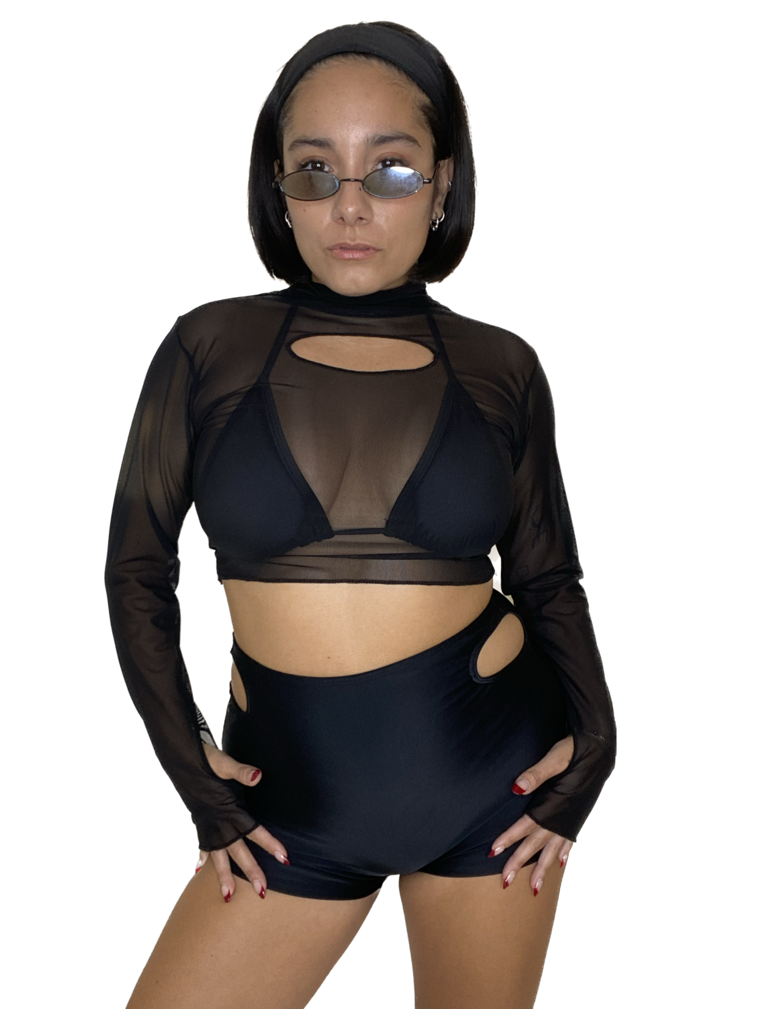 Black Mesh Long Sleeve Cut Out Crop Top long sleeve crop top oraingopartners   