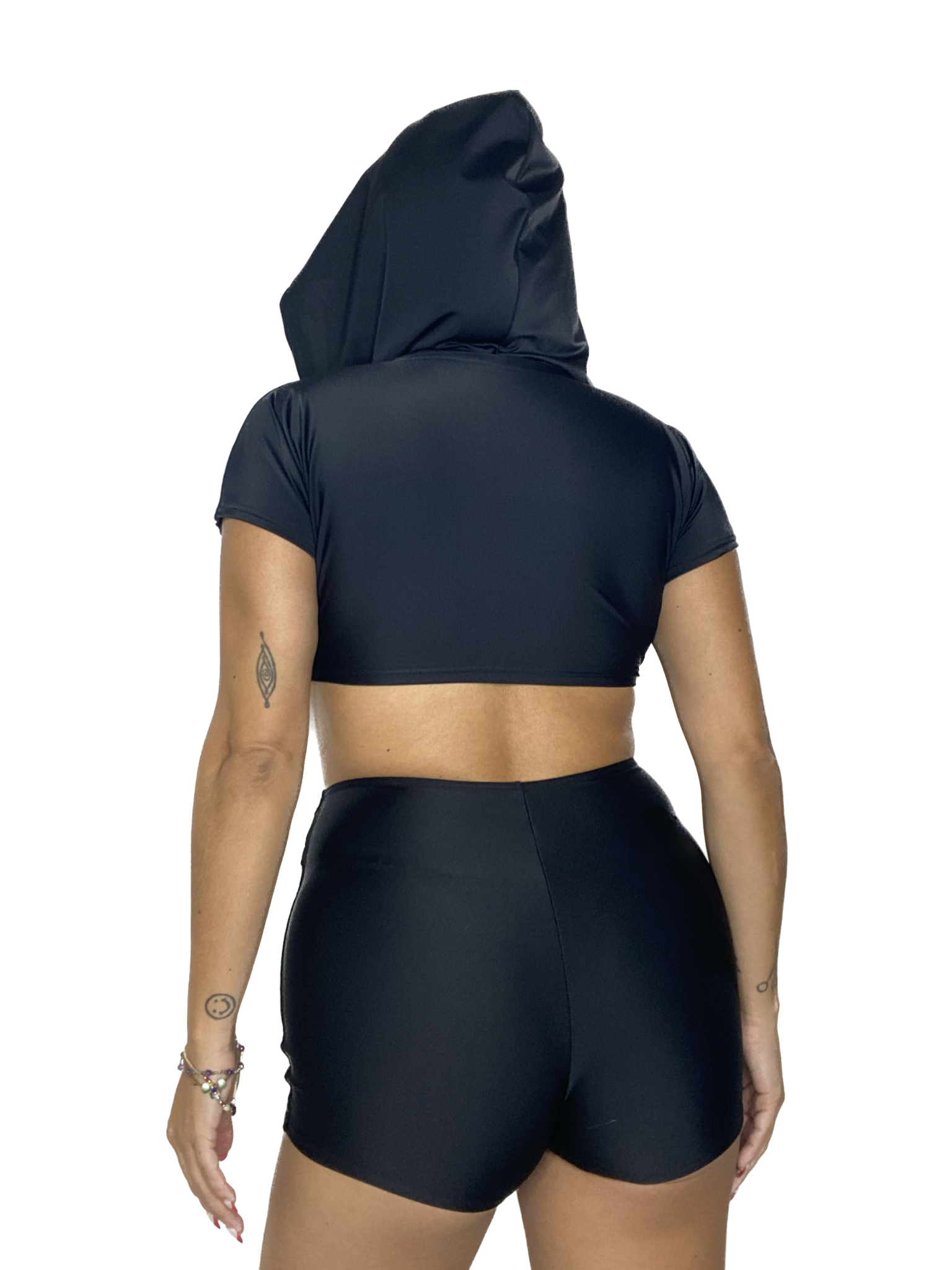 Black Short Sleeve Hooded Crop Top CROP TOP oraingopartners   