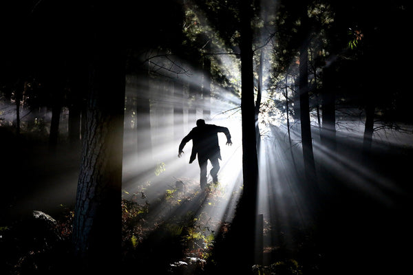 frankenstein running through woods