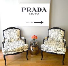 sharp french chair sofa in modern apartment with Prada Poster