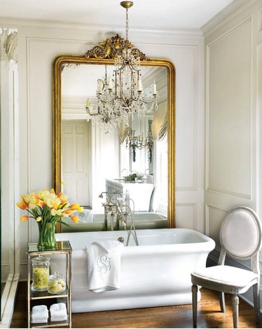 Big mirror in bathroom. Stunning luxury home decor