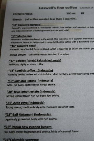 caswell's cafe coffee sumatran travel