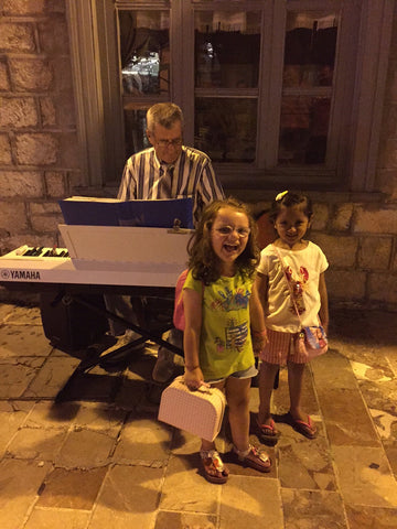 Piano at a small Jazz era town in greece. Travel, vacation, family, travel with children, mediterranean travel