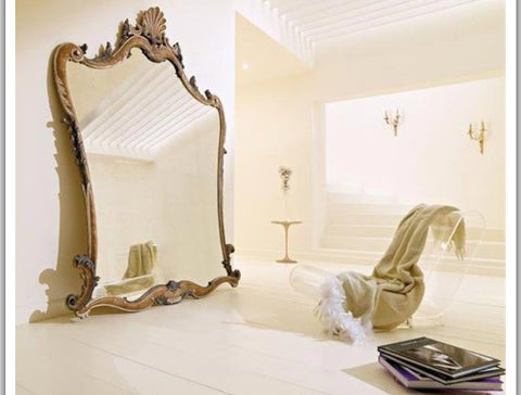 French rococo oversized mirror in classic modern house. Luxury home decor, India