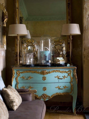 Brass ornament classic french louis xv commode modern teal colour