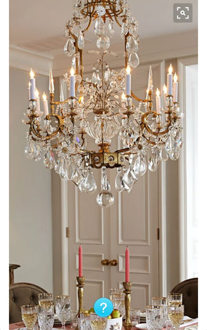 very big chandelier in classic dining room. Modern decor with classic baroque luxurious. 