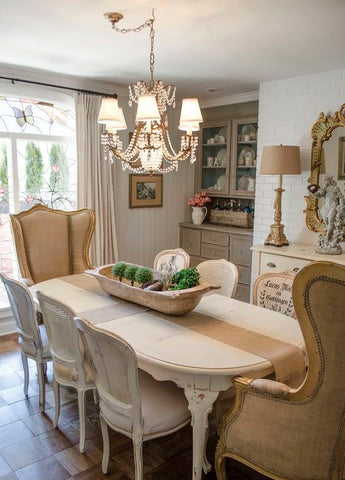 cozy chic dining room. boho chic provencial style. Casual cozy french bohemian style. shabby chic. 