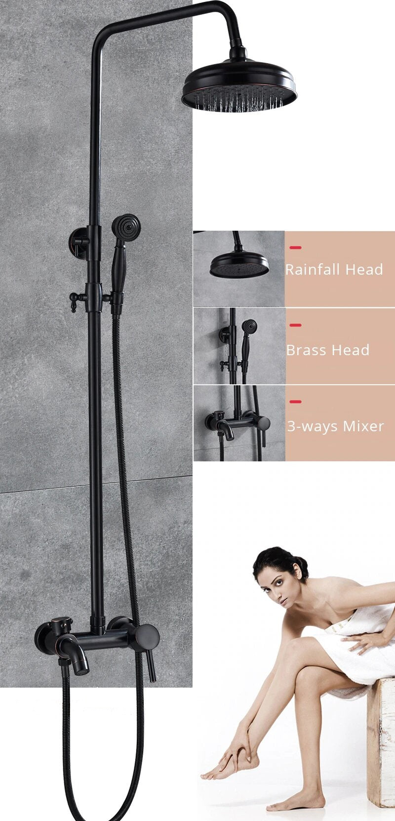 Bathroom Rainfall Shower And Mixer Faucet, Wall Mounted