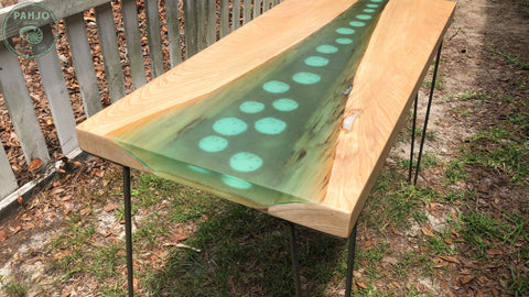 Resin river table with hairpin legs