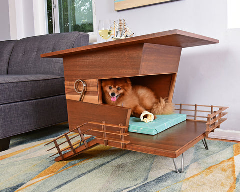 Indoor dog house with hairpin legs