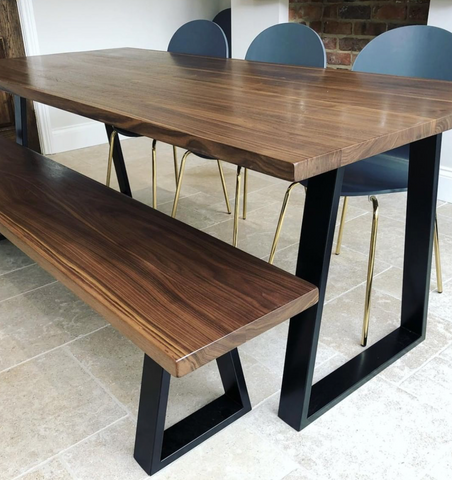 Walnut table with industrial table legs