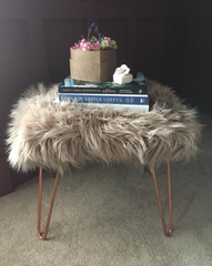 Sheepskin footstool copper hairpin legs