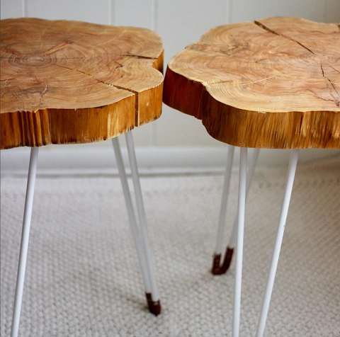 Cypress wood side tables with hairpin legs