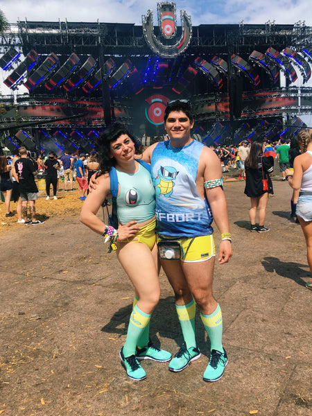 Ultra Music Festival @aliciahernandance matching squirtle pokemon themed rave outfit