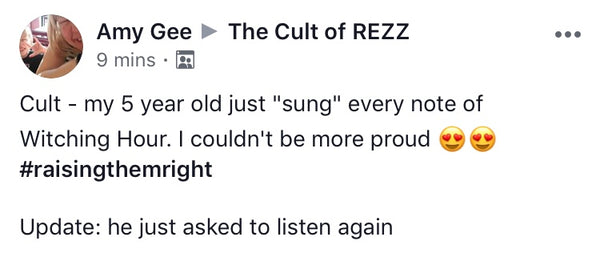 Amy Gee Commenting on the Cult of Rezz Facebook Page