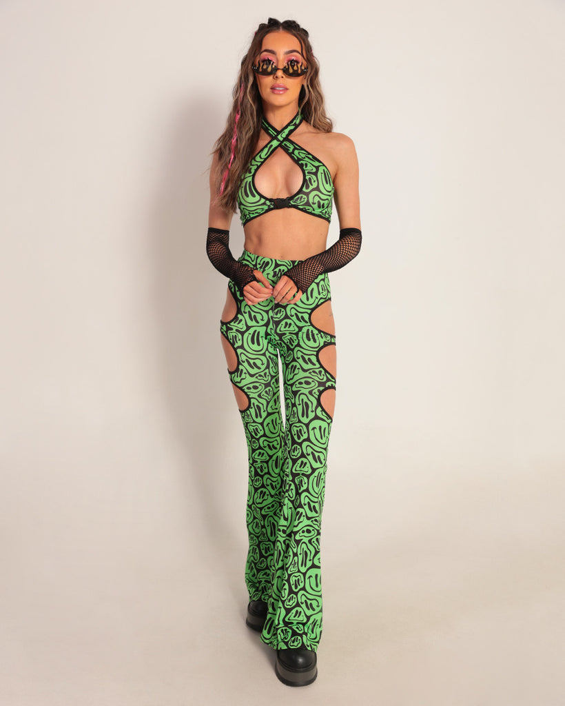 Melty Fantasy Bell Bottoms-Black/Neon Green-Full--Hannah---S