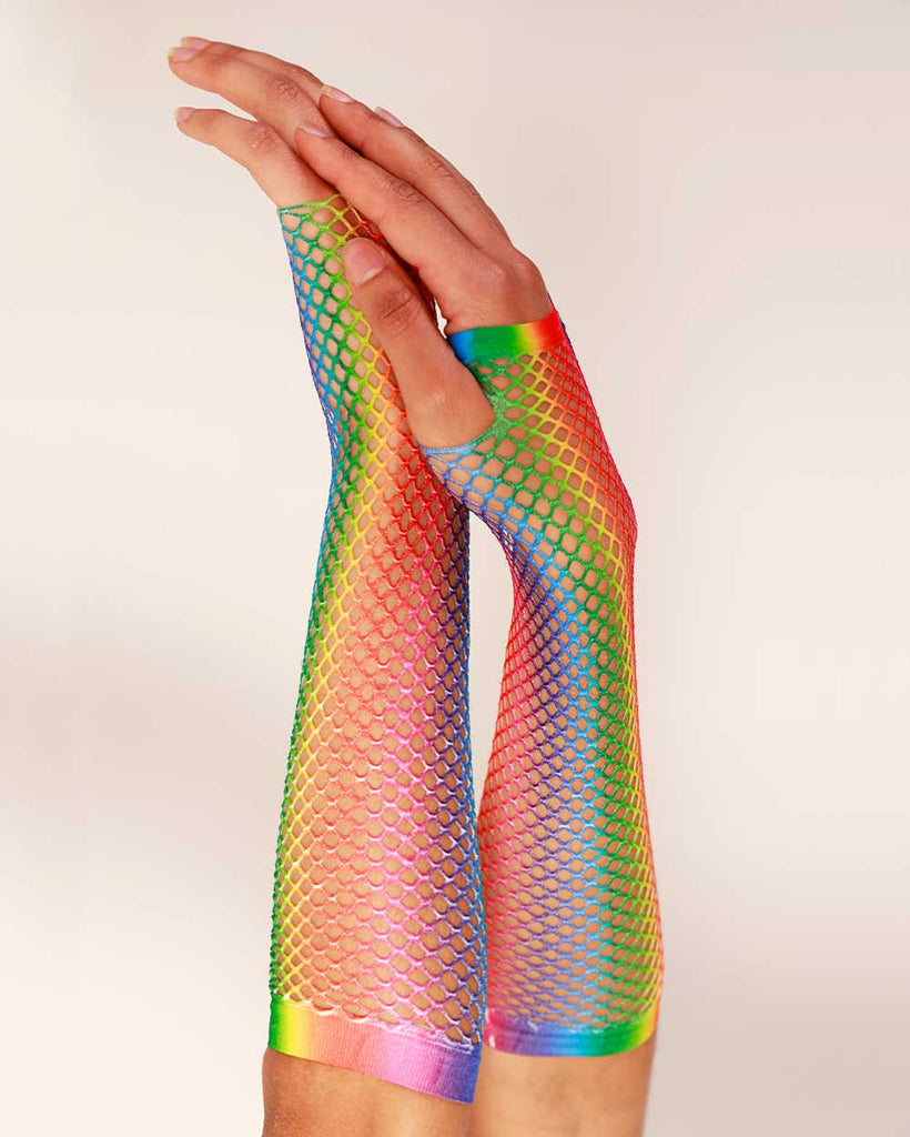 Nuclear Rainbow Fishnet Gloves-Rainbow-Side