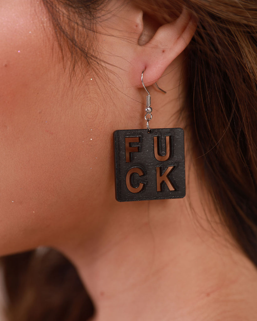 F-U-C-K Dangling Earrings-Black-Front