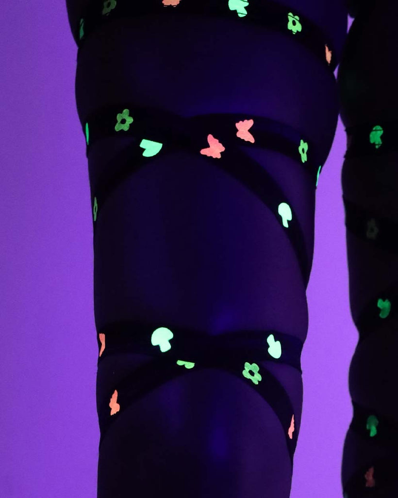 Trip on Shrooms UV Reactive Neon Leg Wraps-Black/Neon Green-One Size-UV