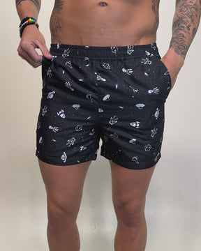 Drifting Spaceman Shorts-Black/White-allskus