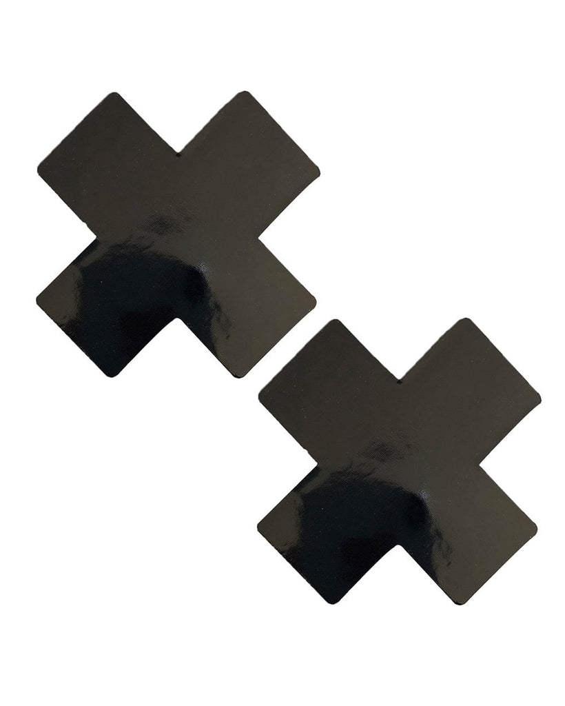 Neva Nude Black Vinyl Cross Pasties